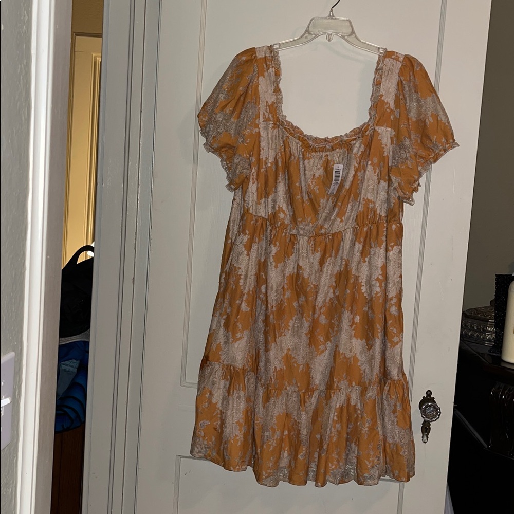 Torrid Yellow and Tan Tiered Babydoll Dress